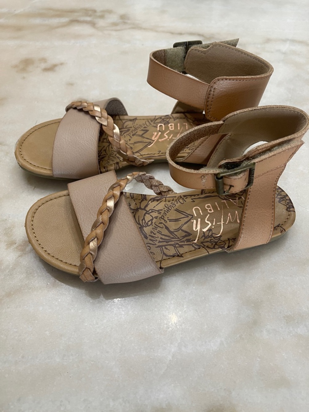 Blowfish Girls Braided Strap Ankle Sandals in Light Tan